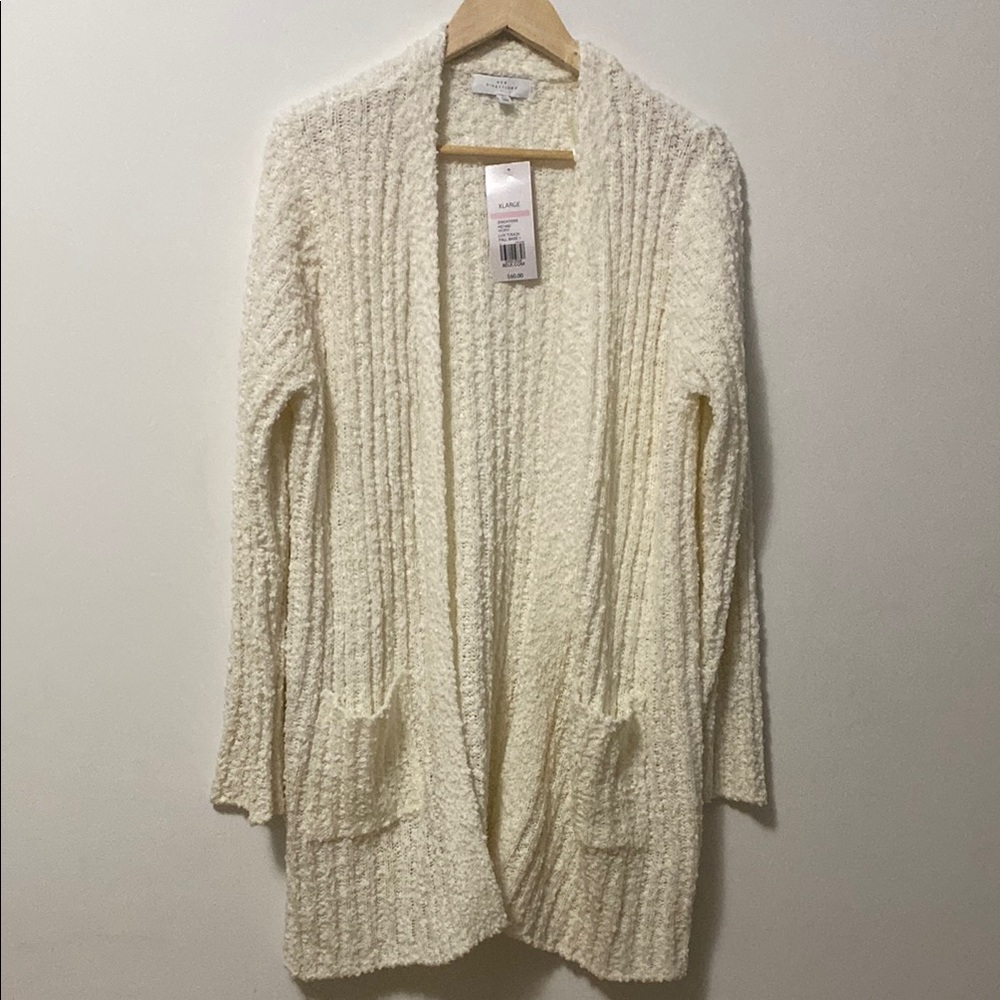 New Directions Cream Cable Knit Cardigan Sweater